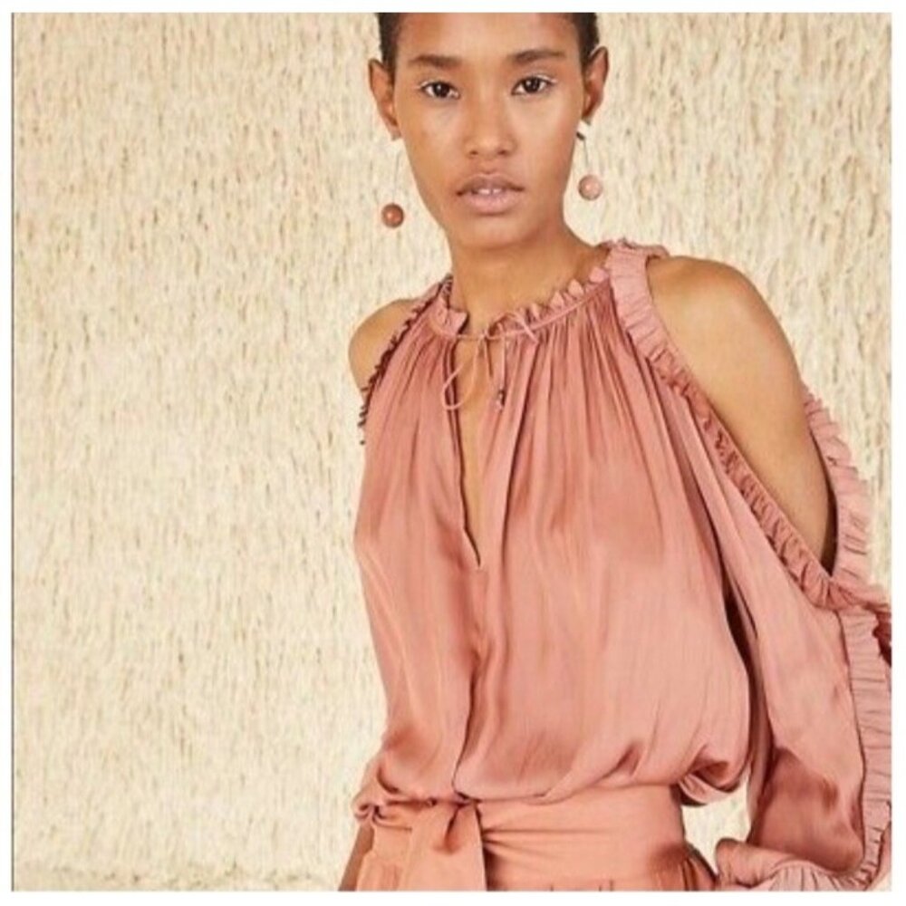Ulla Johnson‎ Brit Blouse Pink Satin Ruffle Womens 2 Romantic Coquette Feminine